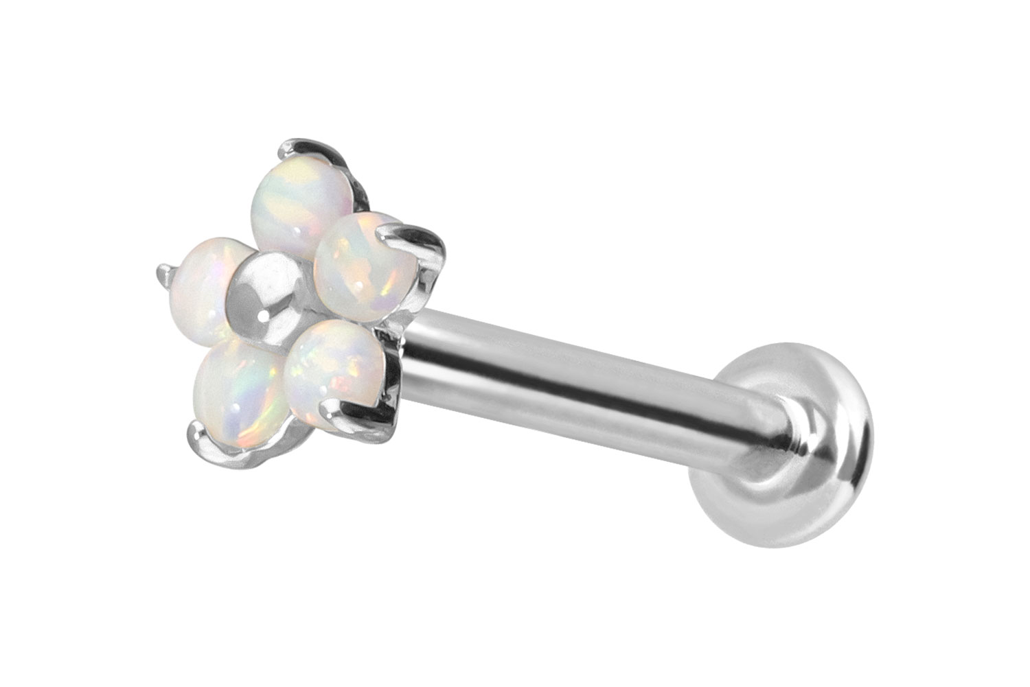 14 Karat Gold Labret Piercing mit Push Fit BLUME + 5 SYNTHETISCHE OPALE